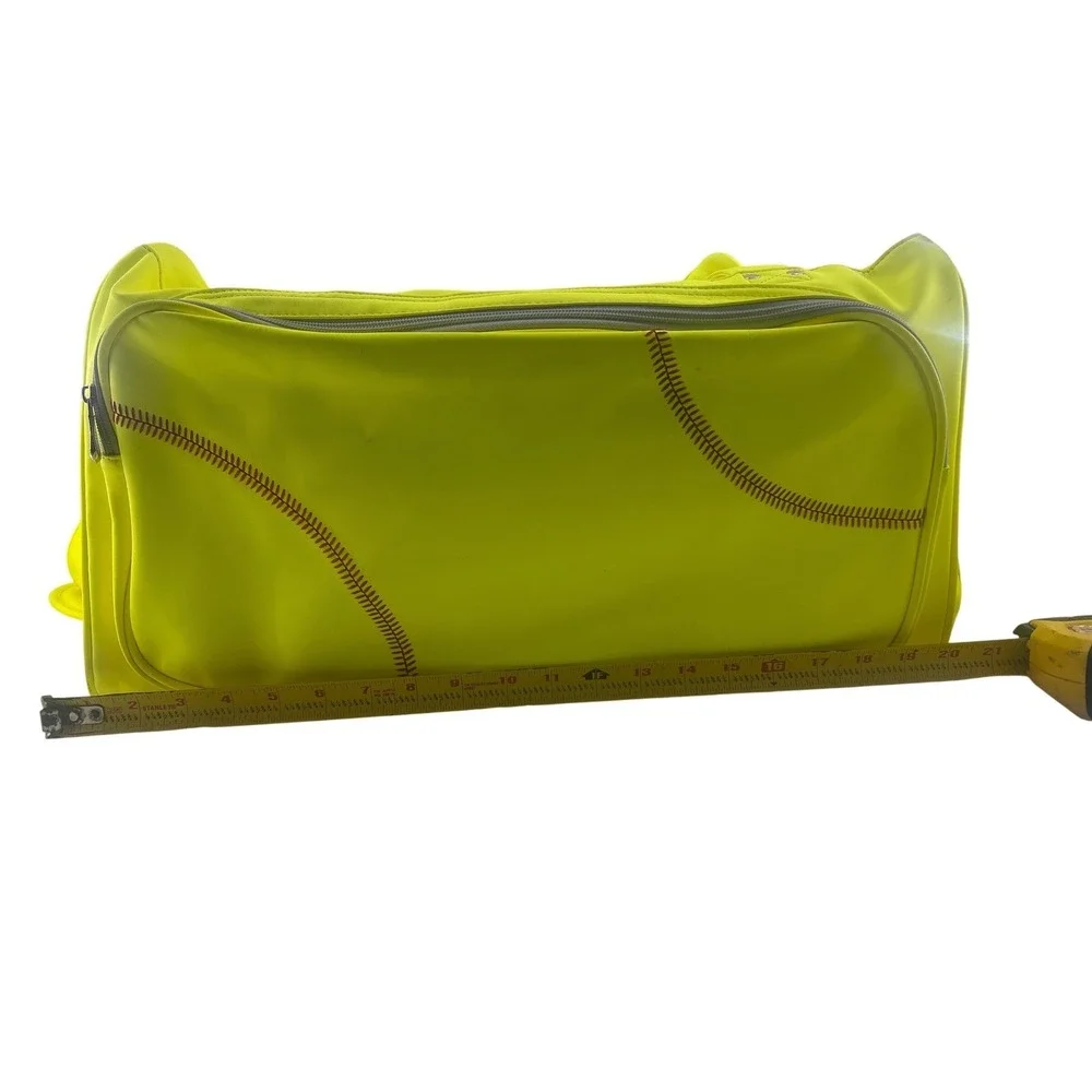 Neon Yellow Softball Stitching Duffel Bag Sports Travel Gym Bag with Shoe Pocket